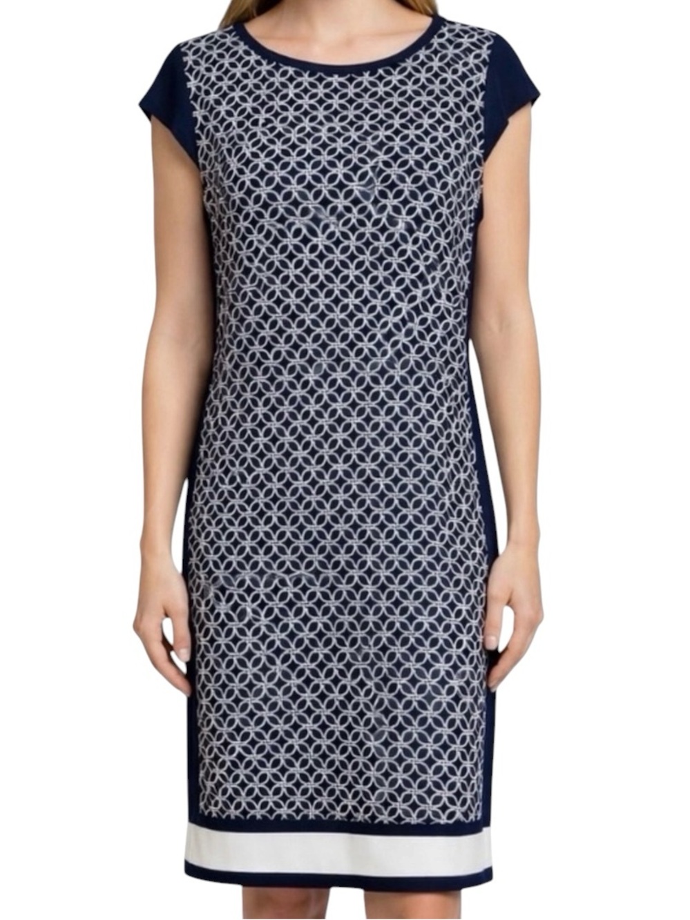 Michael Kors Women's XL Navy Rope Print Cap Sleeve Sheath Dress